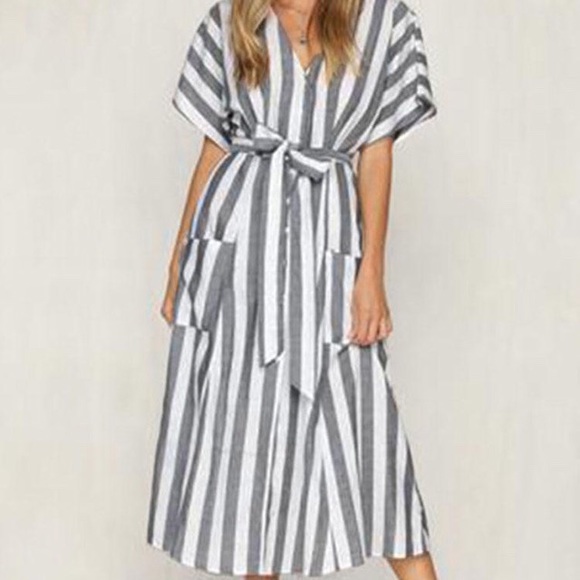 Zanzea Dresses & Skirts - Last one! Blue Stripe Cotton Dress